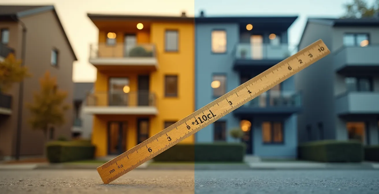 Detailaufnahme eines deutschen Einfamilienhauses mit symbolischer 60-Prozent-Markierung