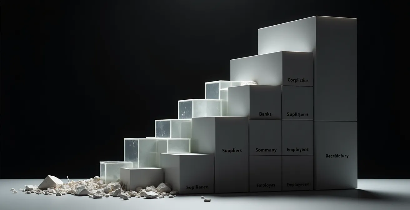 Visualisierung der Gläubigerreihenfolge bei Insolvenz als abstraktes Wasserfalldiagramm