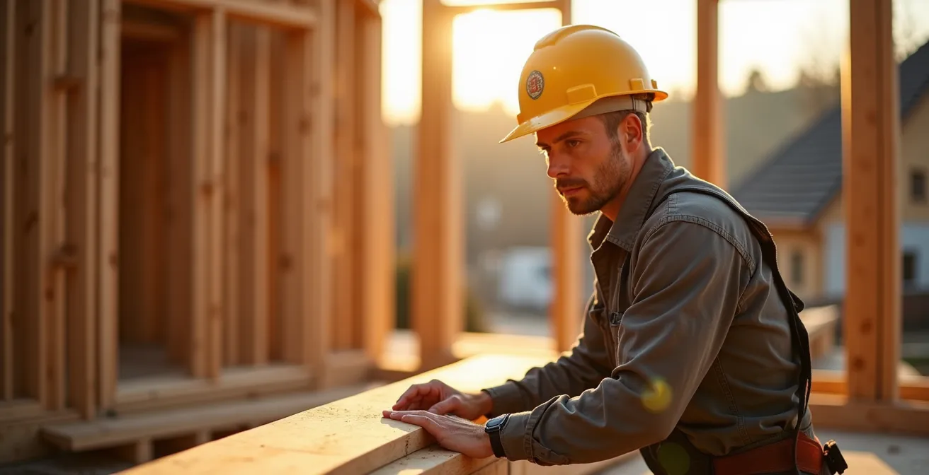 Fachwerkhaus-Baustelle als Metapher für langfristigen Vermögensaufbau