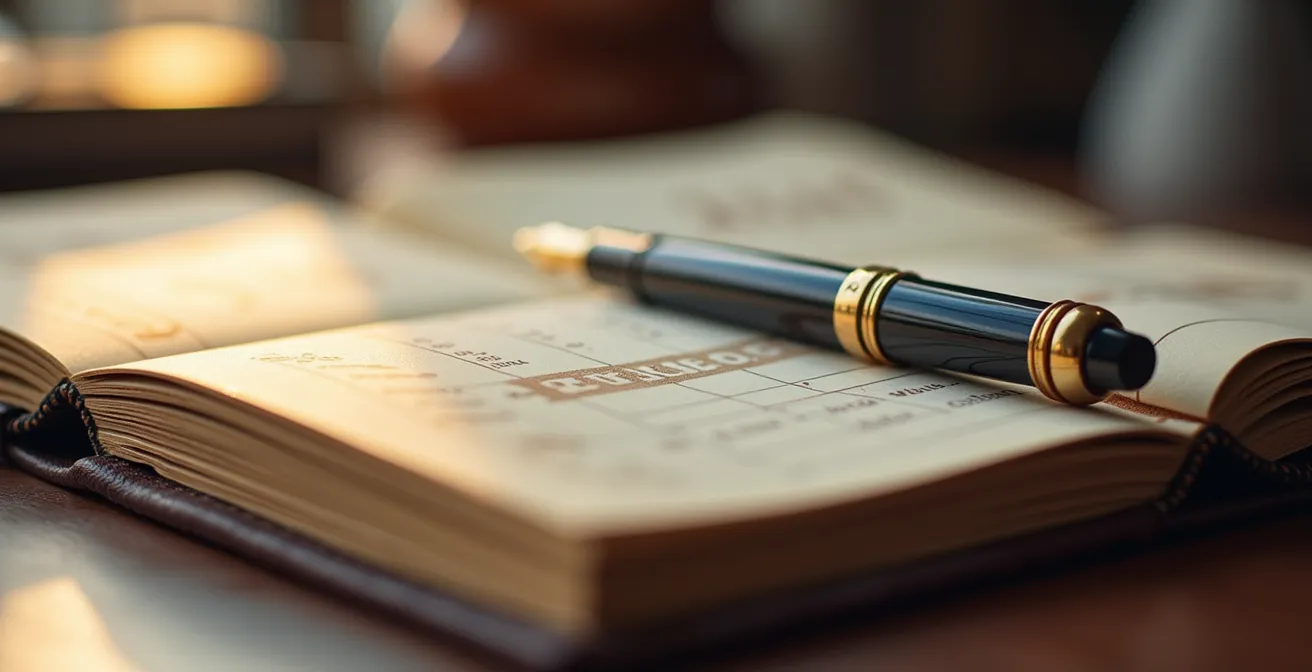 Eleganter Wirtschaftskalender auf einem Schreibtisch, auf dem wichtige monatliche Termine für Wirtschaftsdaten markiert sind.