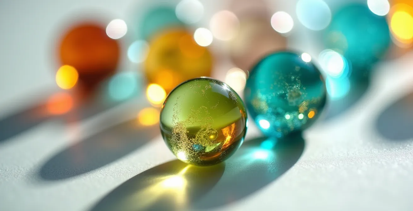 Makroaufnahme von verschiedenfarbigen Glasmurmeln symbolisiert Portfolio-Umschichtung